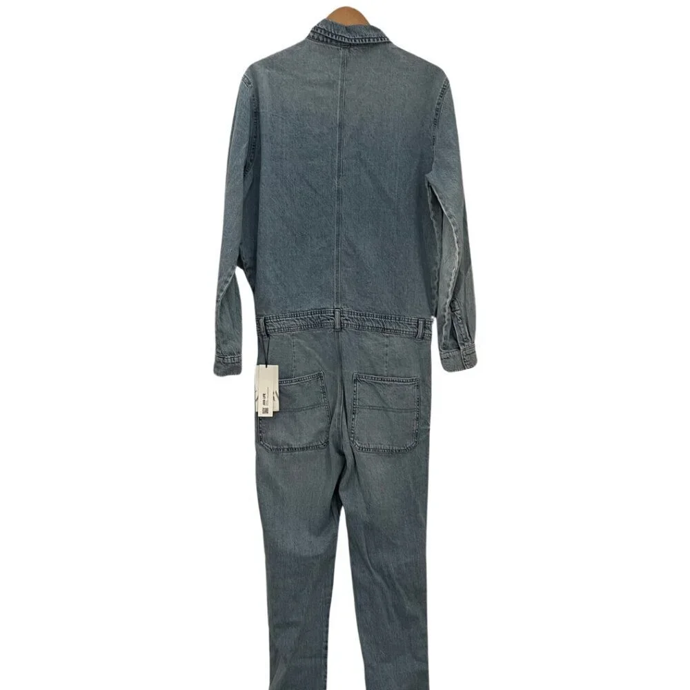 Zara Lightwash Denim Long Sleeve Button Front Jumpsuit NWT Size L